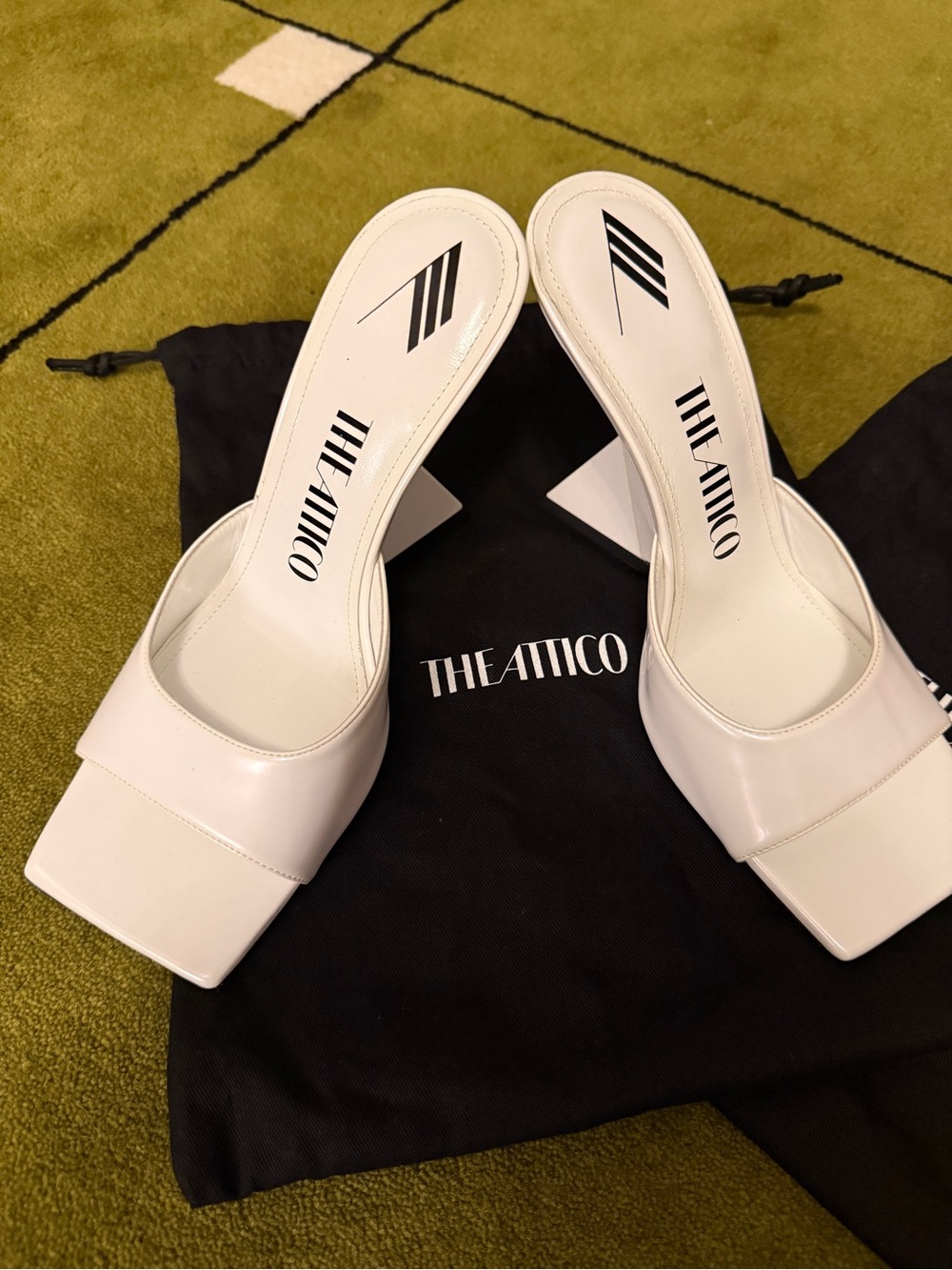 The Attico White Square-Toe Leather Mules